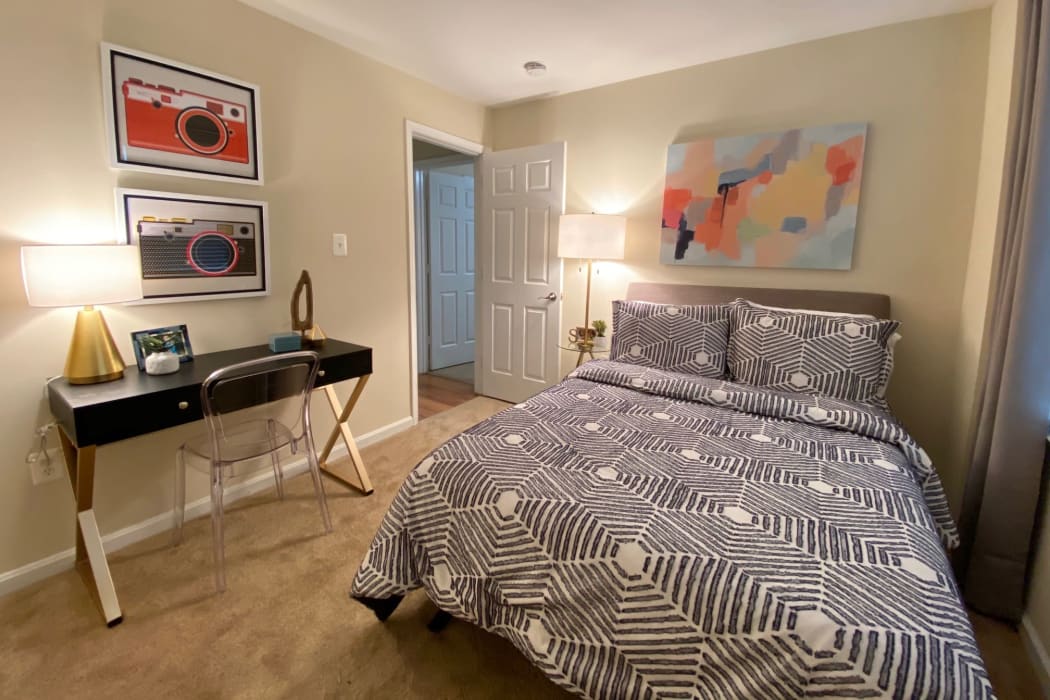 Bedroom at Abbotts Run Apartments in Alexandria, Virginia. 