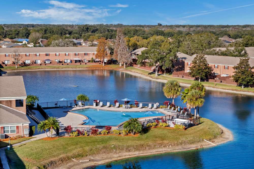 Aerial view of the community with parking area at Carlton Arms Of South Lakeland in Lakeland, Florida