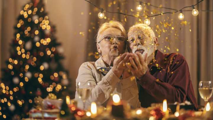 Old woman and man blower glitters