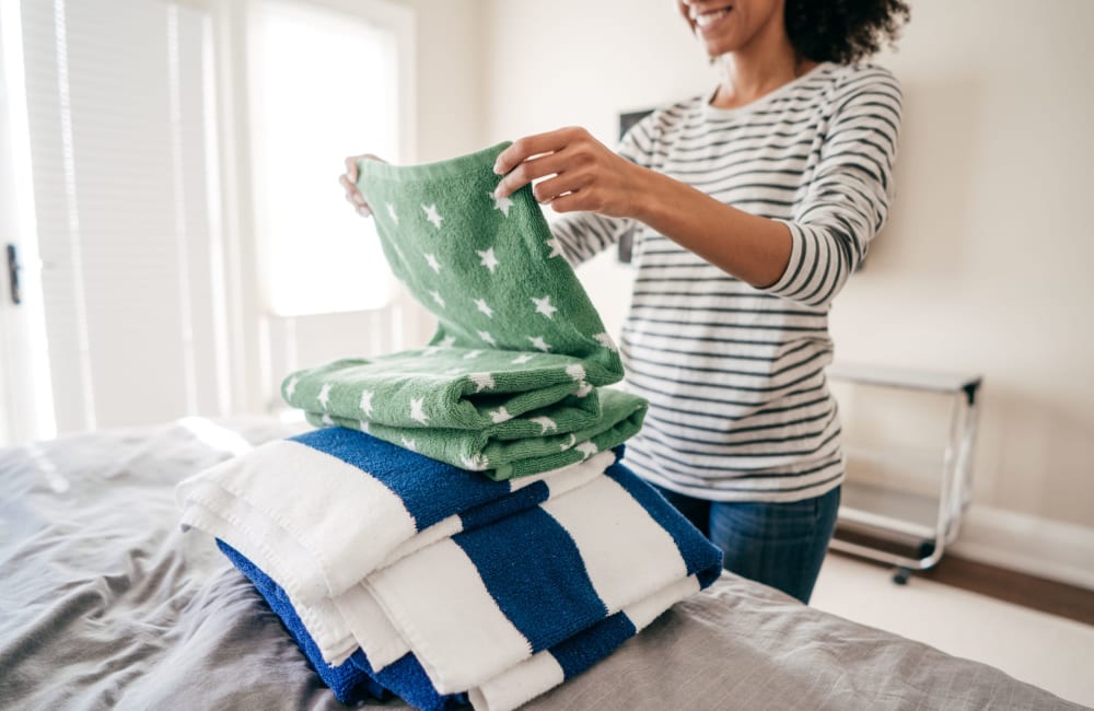 Folding laundry at Laguna Senior in Los Angeles, California