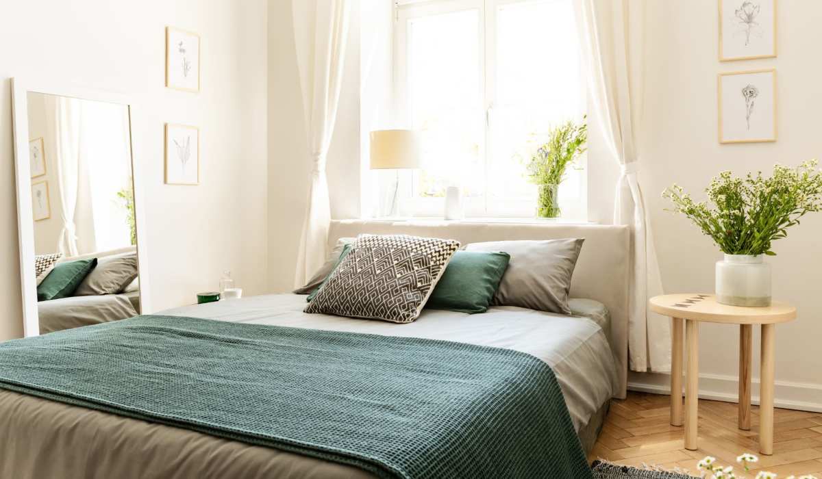 Model bedroom with natural light at The Cascades, Virginia Beach, Virginia