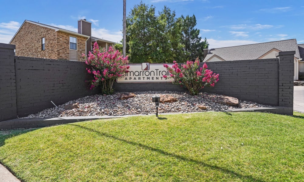 Front sign at Cimarron Trails Apartments in Norman, Oklahoma