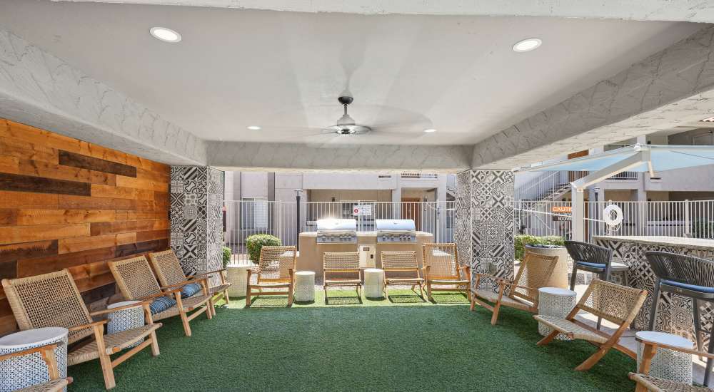 Outdoor seating area at Paseo Park in Glendale, Arizona 
