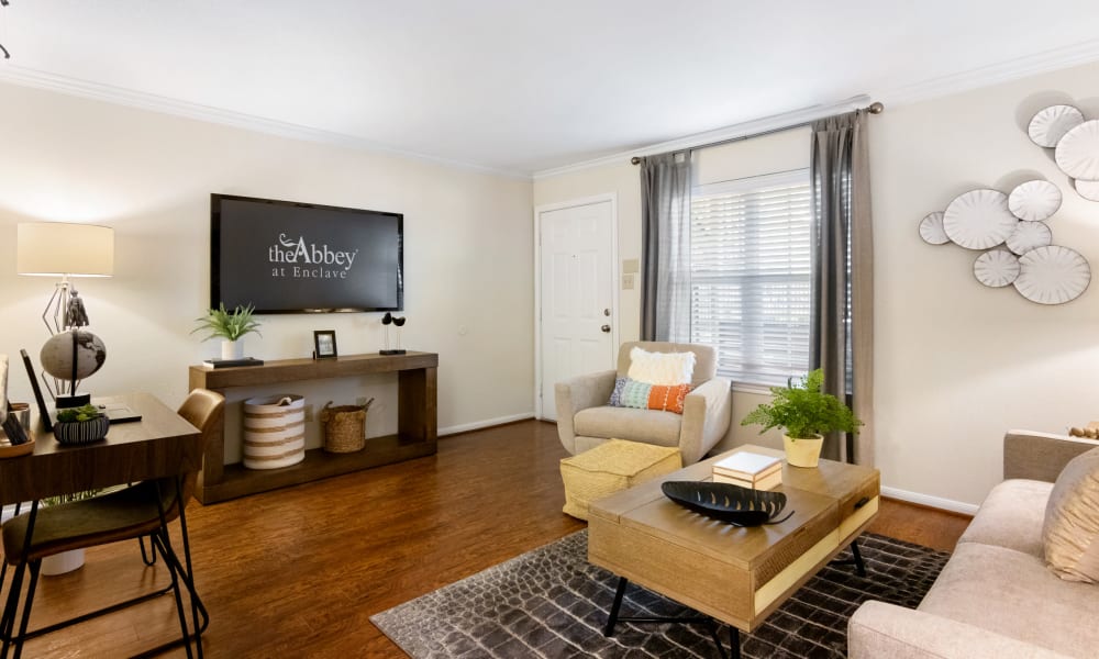 Beautiful living room at The Abbey At Enclave in Houston, Texas