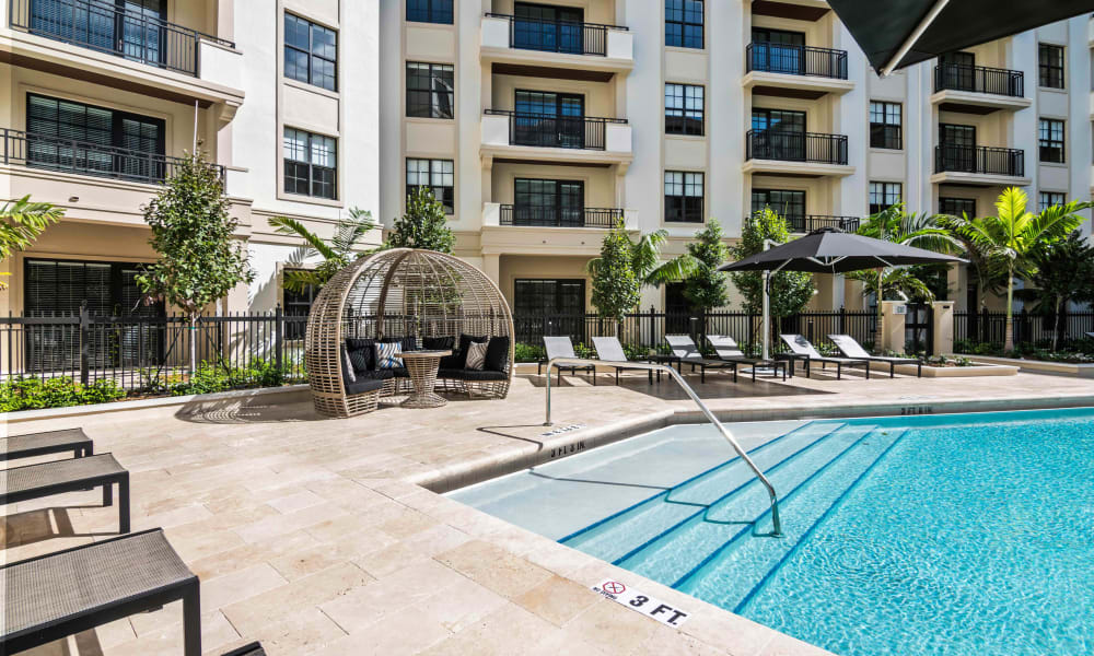 Aerial view of the swimming and outdoor area at 6600 Main in Miami Lakes, Florida