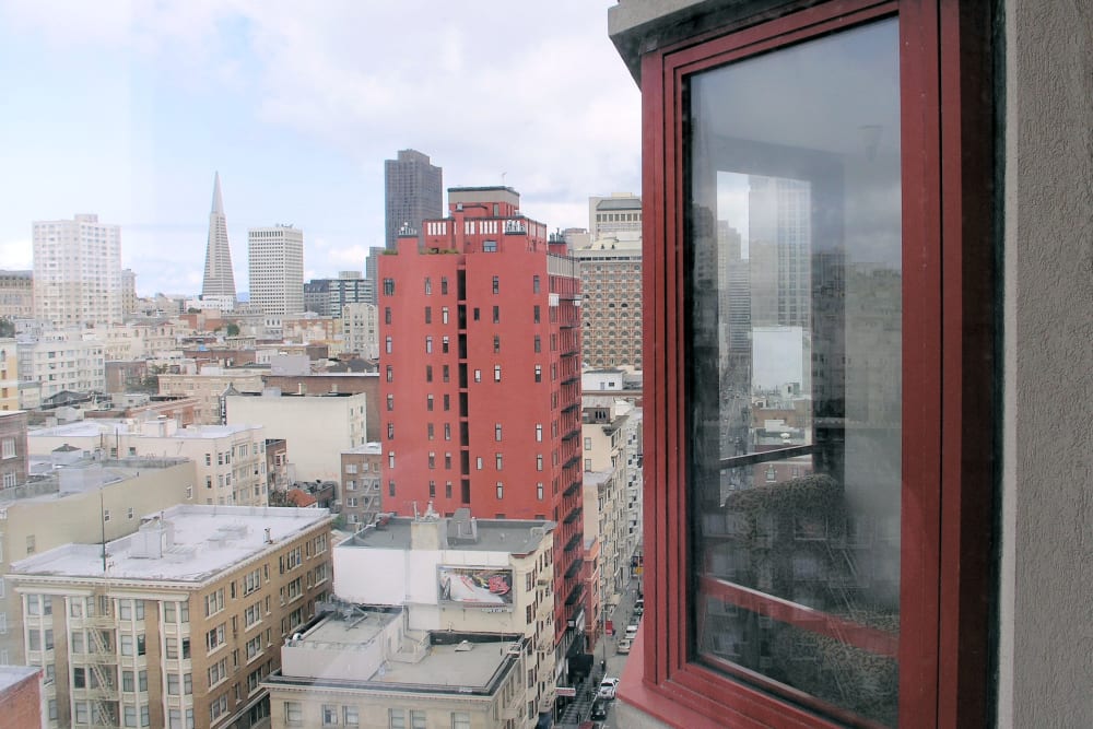 City view from the master bedroom at Tower 737 Condominium Rentals in San Francisco, California