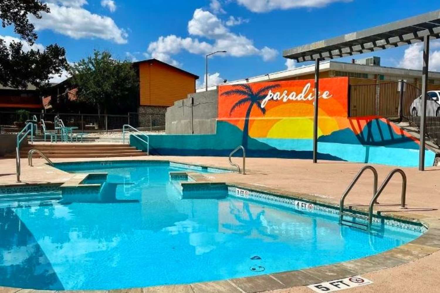 Spacious swimming pool for the residents at Flats On Wakefield in San Antonio, Texas