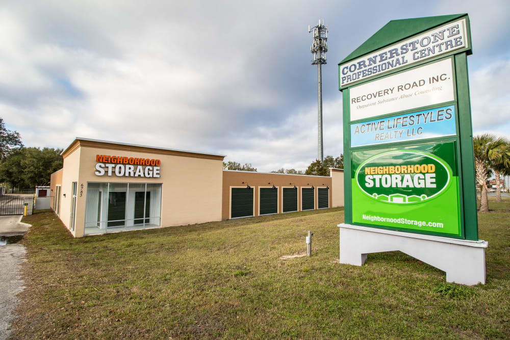 Storage front sign at Neighborhood Storage in Ocala, Florida