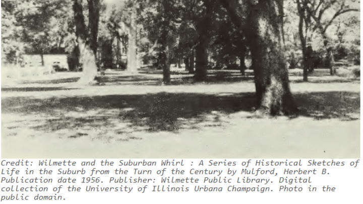Wilmette and the Suburban Whirl : A Series of Historical Sketches of Life in the Suburb from the Turn of the Century by Mulford, Herbert B. Publication date 1956. Publisher: Wilmette Public Library. Digital collection of the University of Illinois Urbana Champaign. Photo in the public domain.