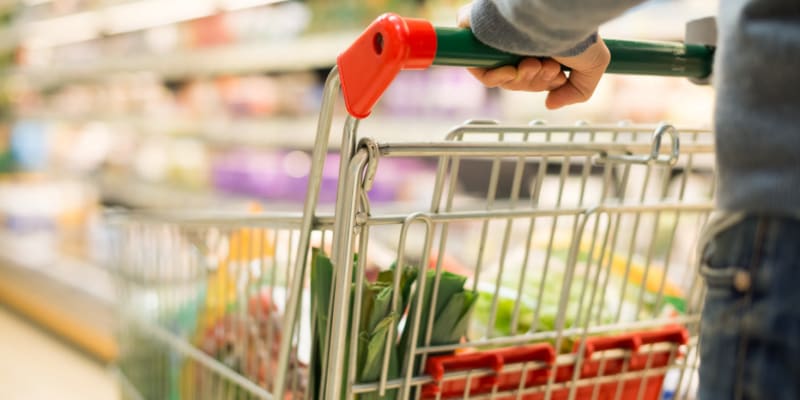 A resident pushing a cart in a store near Albany Hill Village in Albany, Georgia