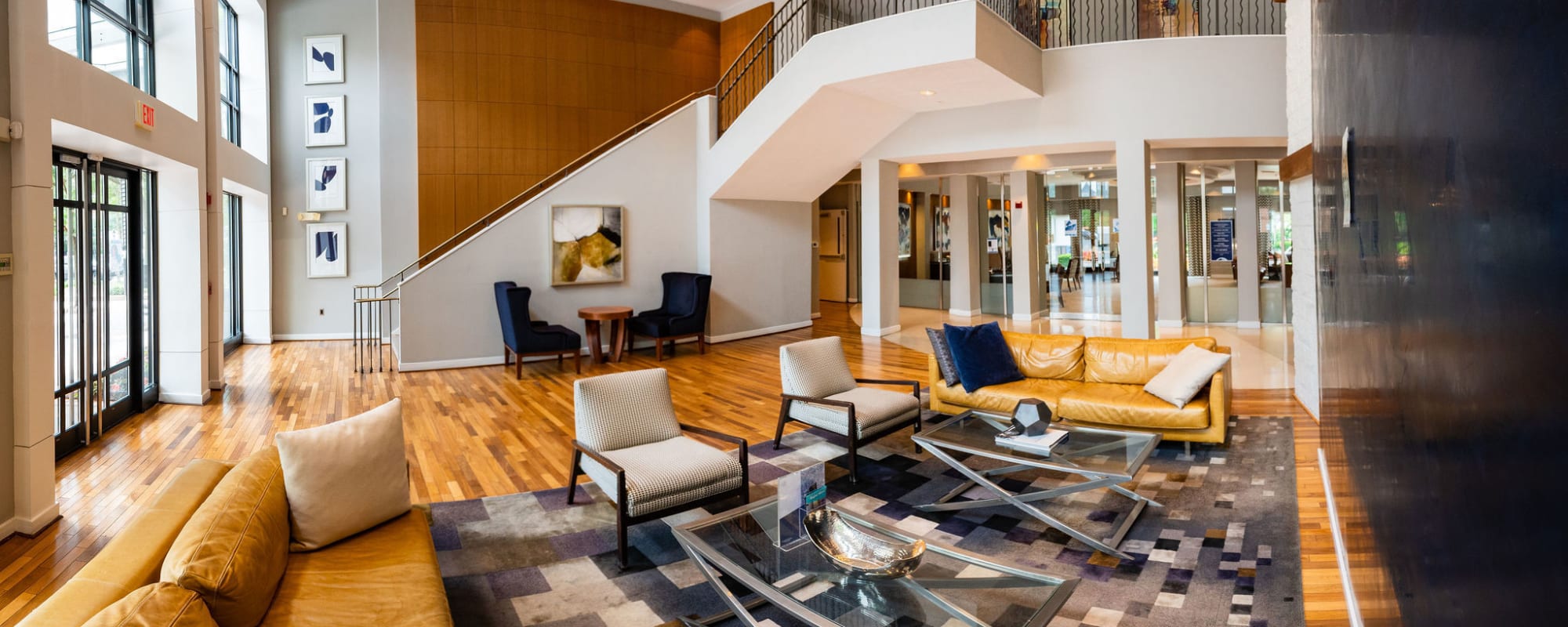 Interior of the leasing office with lounge seating at Residences at Congressional Village in Rockville, Maryland