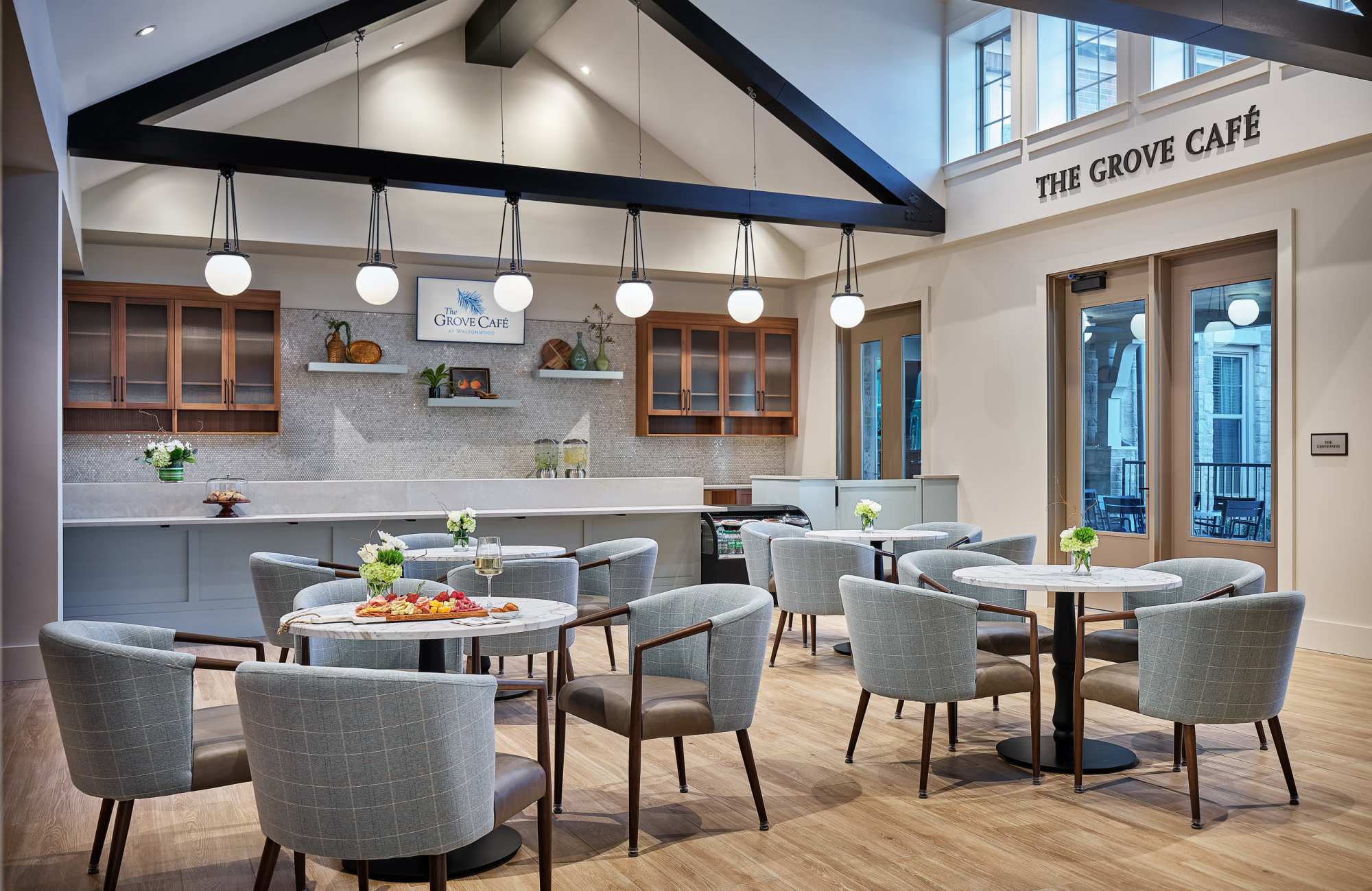 Community cafe at Waltonwood Lead Mine in Raleigh, NC