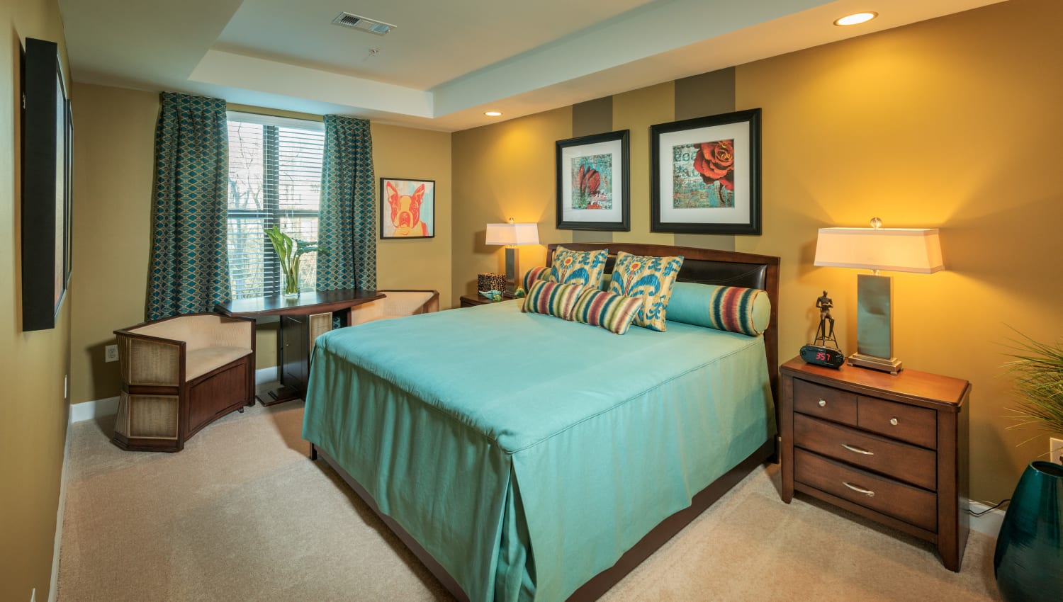 Spacious model bedroom with plush carpeting at Cielo in Charlotte, North Carolina