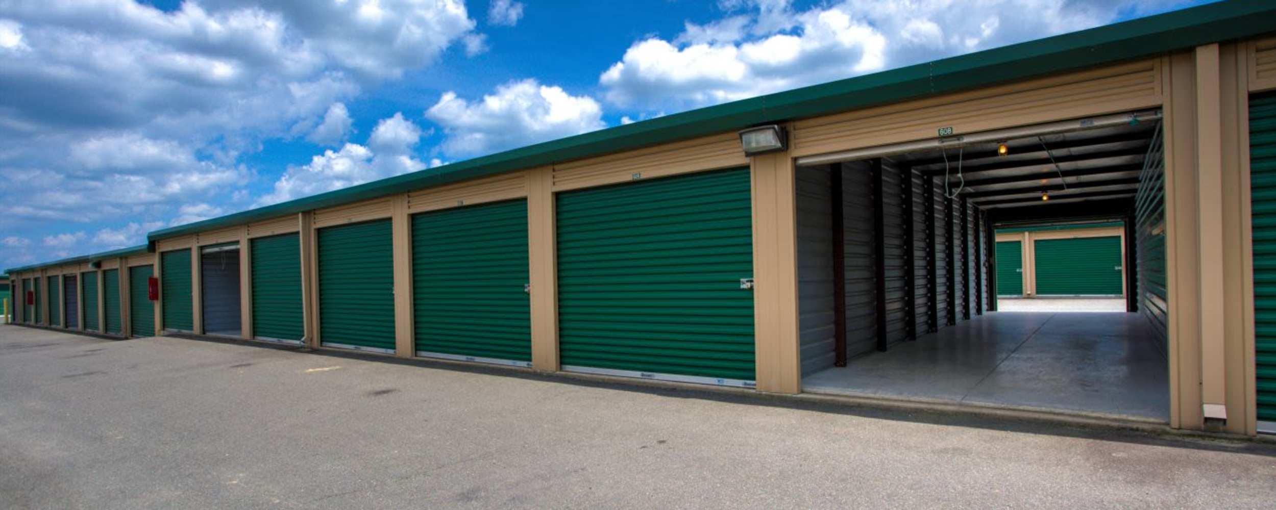 Exterior of the an open outdoor unit at Falmouth Self Storage in Fredericksburg, Virginia