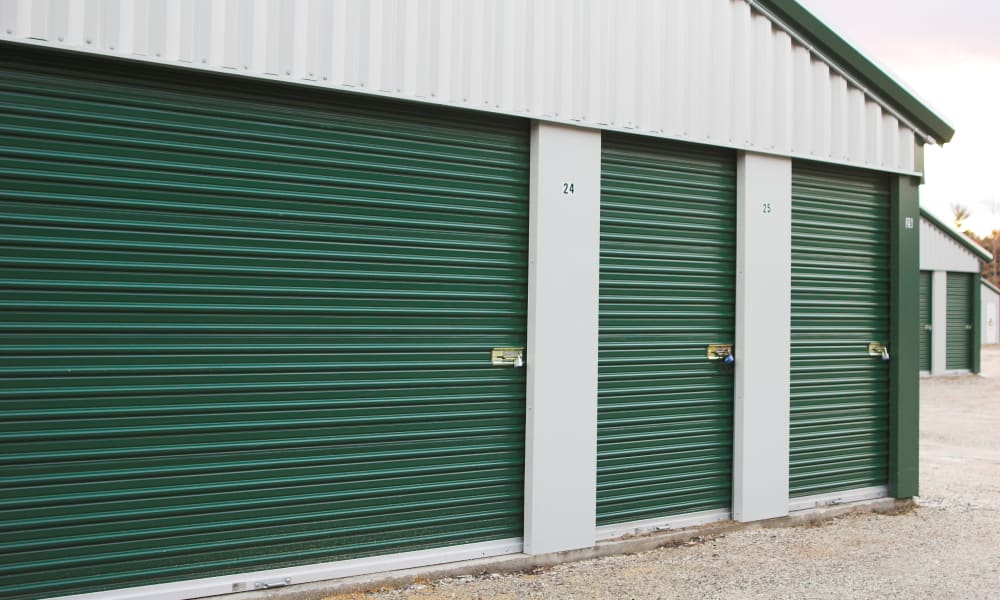 Outdoor storage units at Devon Self Storage in Athens, Georgia