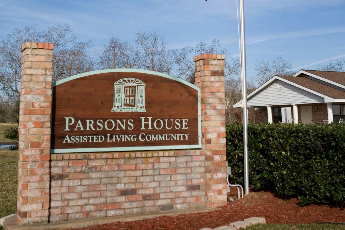 Exterior sign at Parsons House La Porte in La Porte, Texas