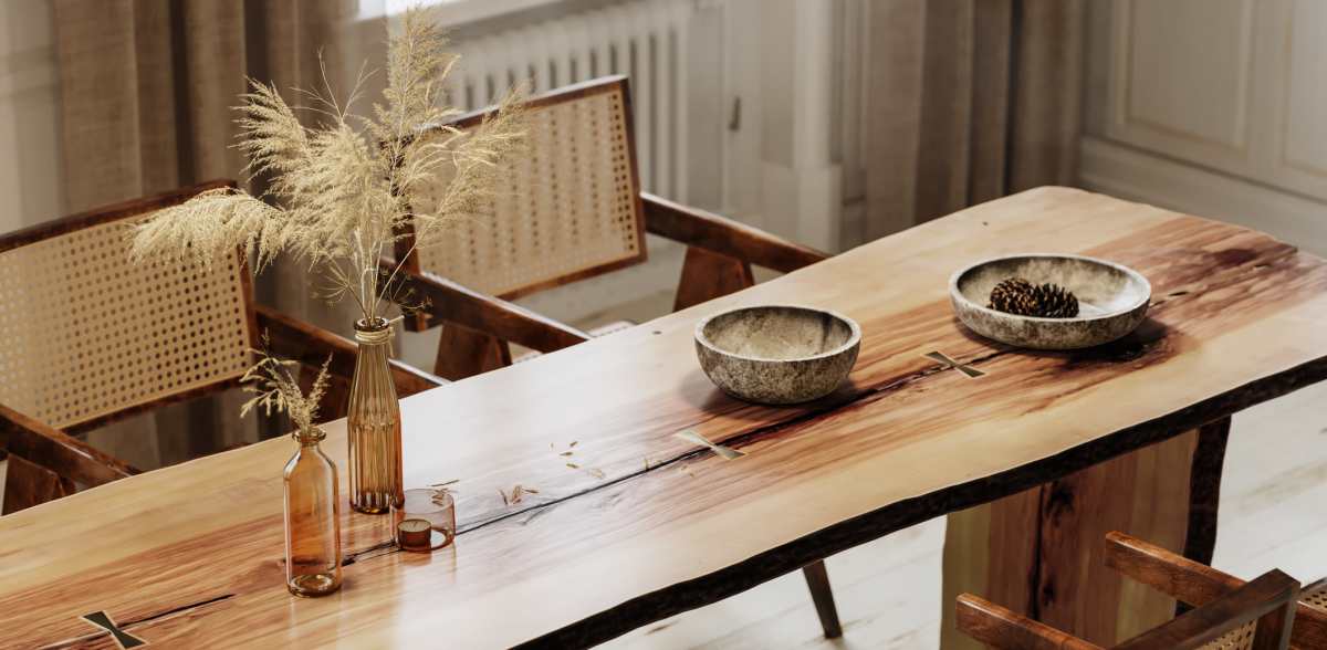 Solid wood table at Attain at Quarterpath, Williamsburg, Virginia