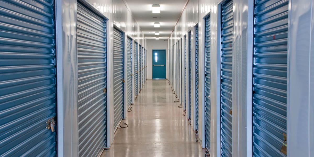 Blue storage units at Dove Storage