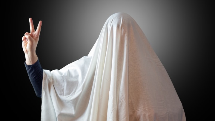 Ghost sheet costume at Olympus Steelyard in Chandler, Arizona