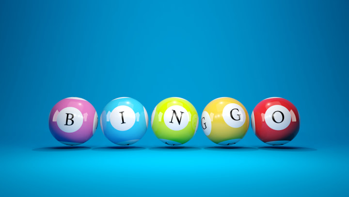 Realistic 3D lottery balls spelling out “BINGO”