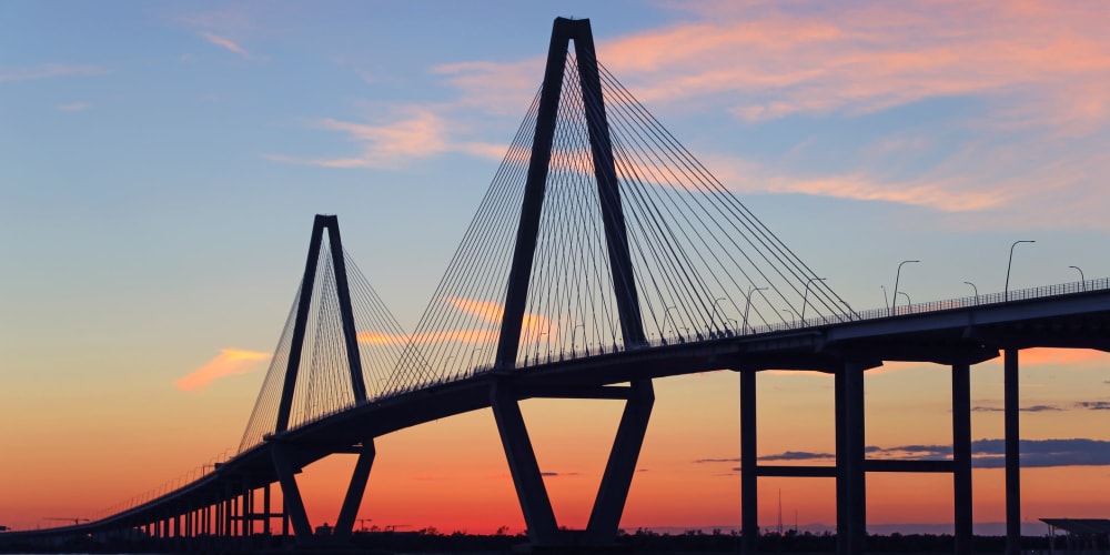 A bridge at sunset near Mosby Ingleside in North Charleston, South Carolina