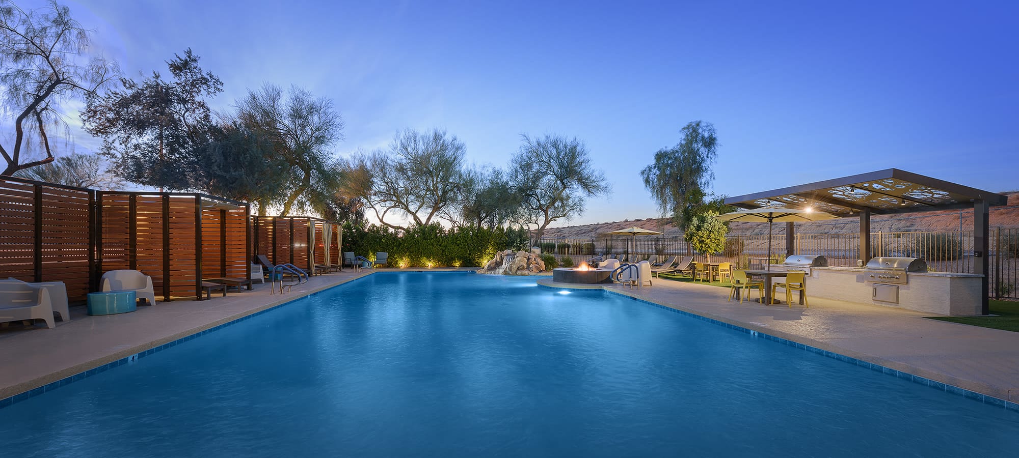 Resort-Style pool at dusk at The Regents at Scottsdale in Scottsdale, Arizona