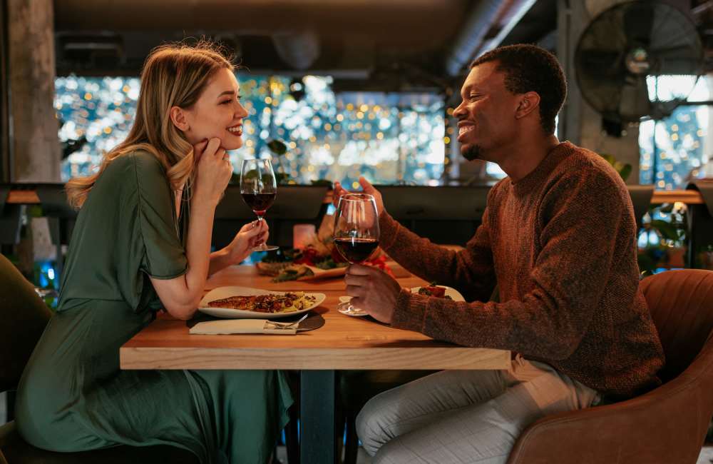 A couple dining at a restaurant near Reseda Village Green in Reseda, California