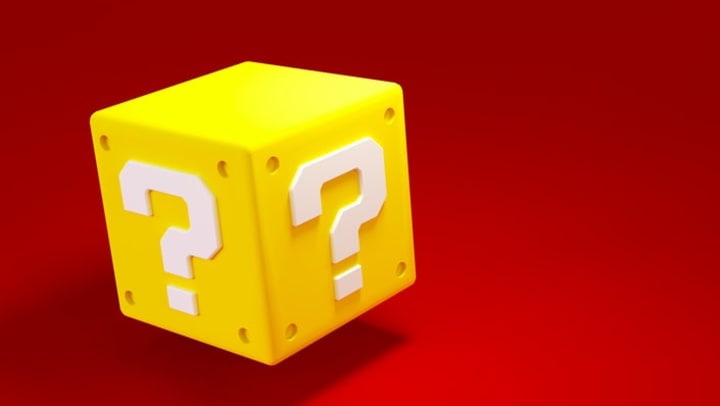 Yellow mystery box with white question marks