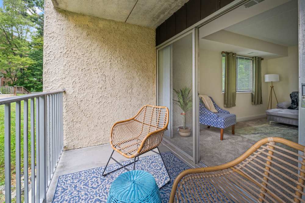 Private balcony with two armchairs at Windsor Court and Tower in Silver Spring, Maryland
