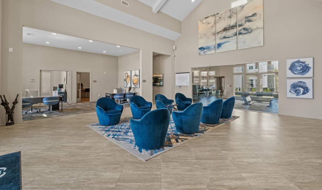 Lobby of the clubhouse at The Edison at Farrow Commons in North Myrtle Beach, South Carolina