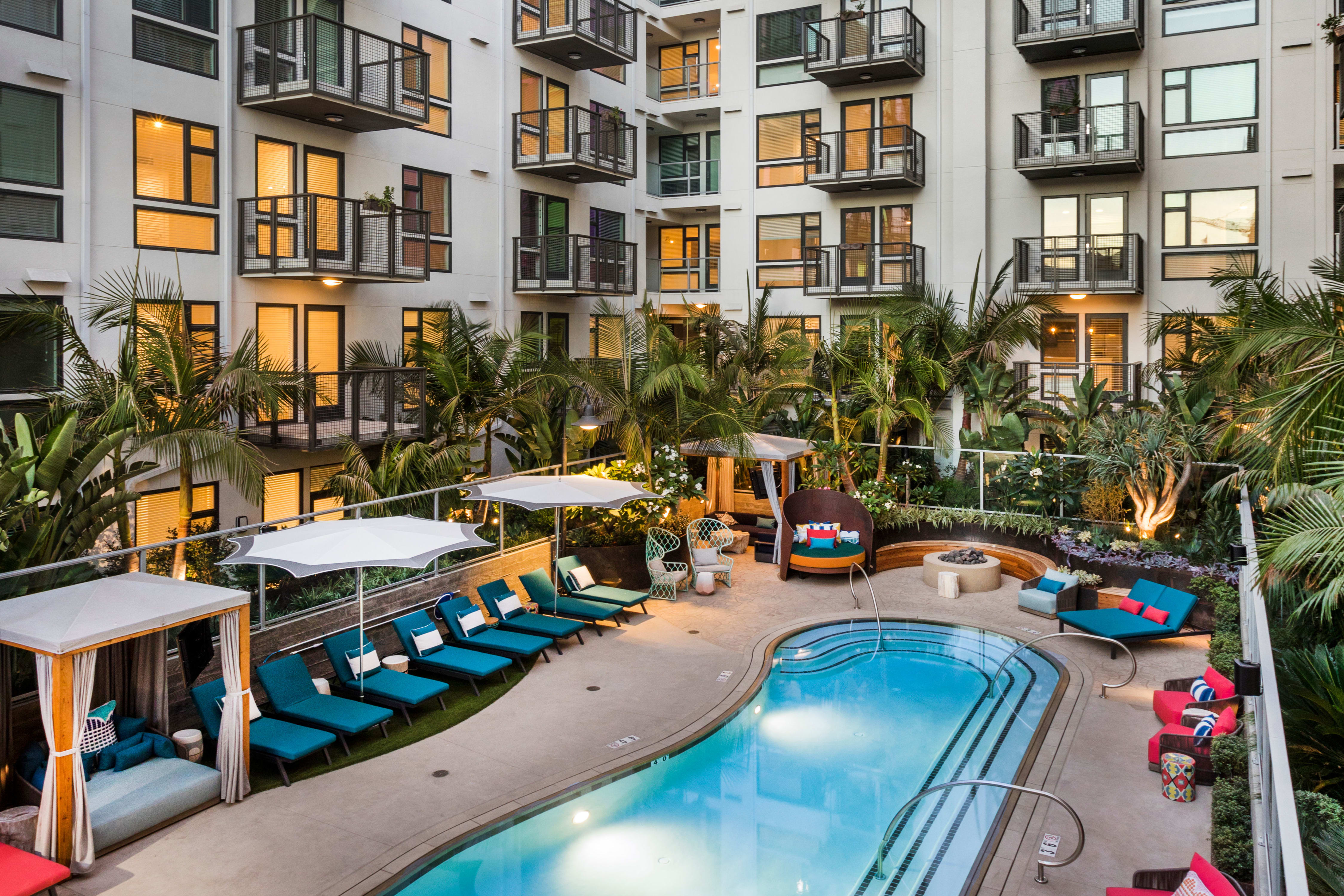 Gorgeous pool surrounded by our apartment homes at The Artisan in San Diego, California