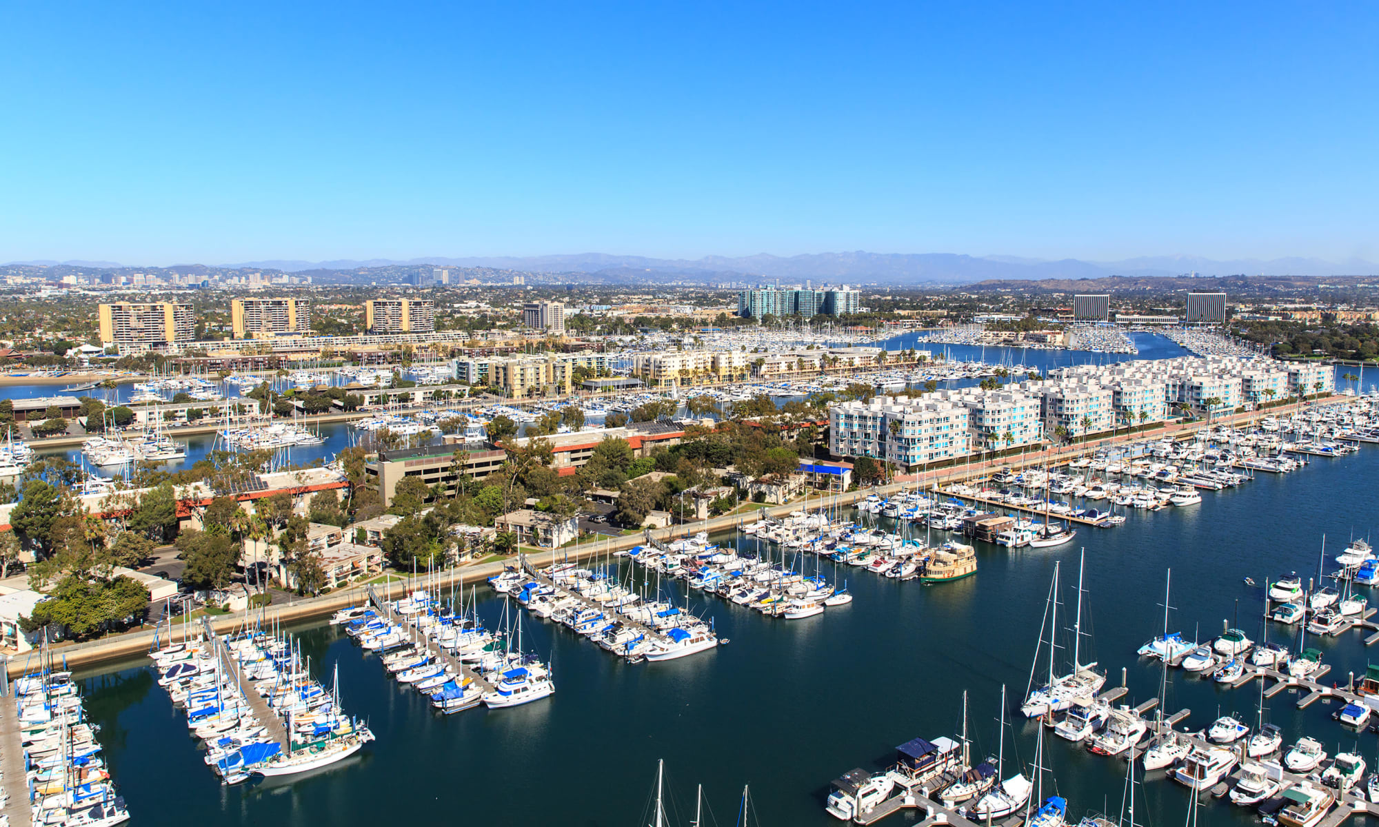 Aerial photo of the marina next to Esprit Marina del Rey in Marina del Rey, California