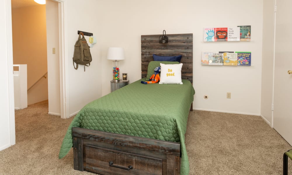 An apartment bedroom at Mountain Village in El Paso, Texas