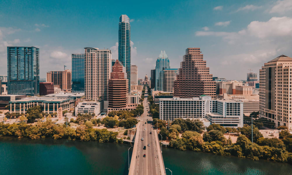 View of the downtown skyline on a beautiful day at Westover on 80 in Mesquite, Texas