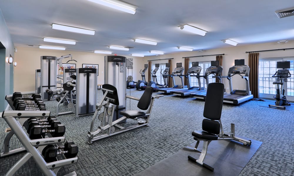 Free Weights Area at Charleston Place Apartment Homes in Ellicott City, Maryland