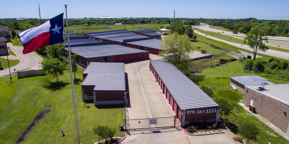 Ariel view of the facility at Avid Storage in Bryan, Texas