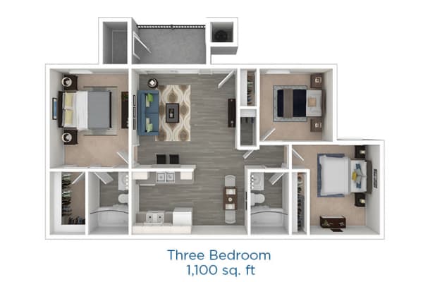 Three-bedroom floor plan at Mountain Vista
