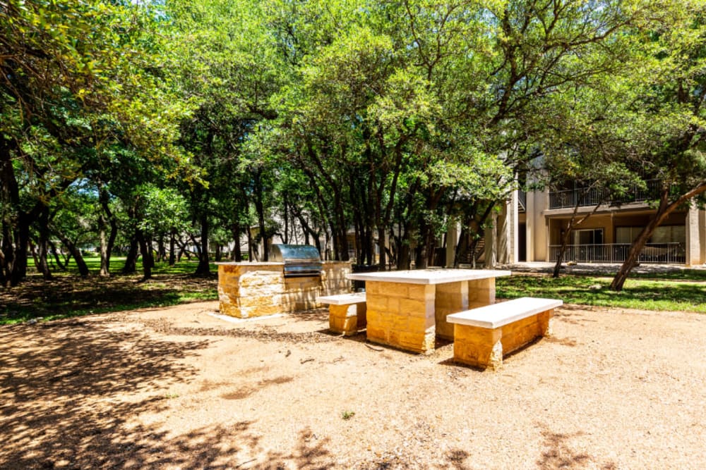 Outdoor picnic area at Marquis at Ladera Vista in Austin, Texas