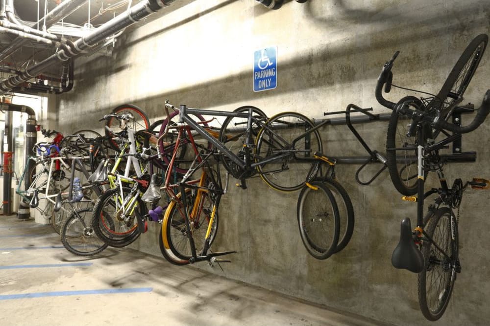 Bicycle storage area at at K Street Flats Apartment Homes in Berkeley, California