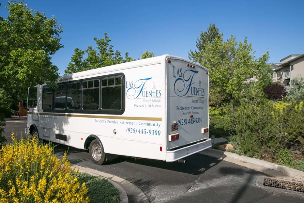 Community transit bus for residents at Las Fuentes Resort Village in Prescott, Arizona