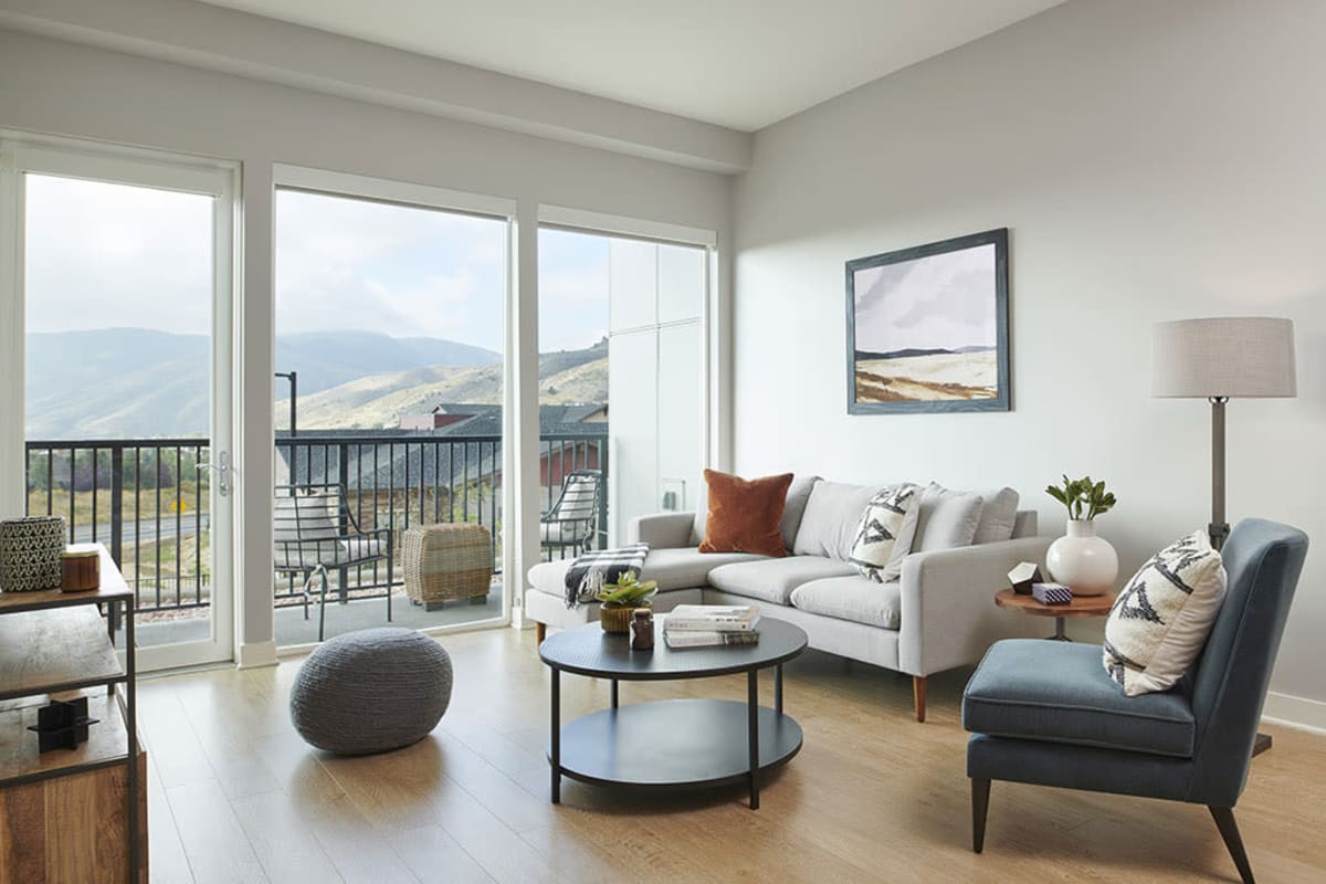 Furnished apartment living room at Epoque in Golden, Colorado