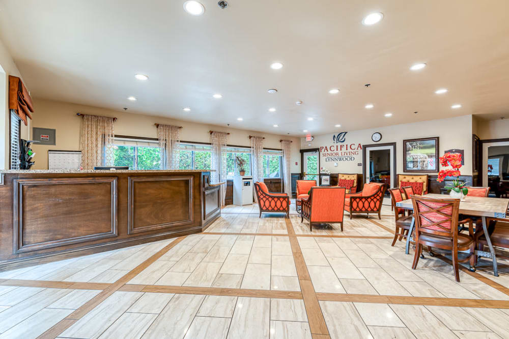 Reception and Lobby area at Pacifica Senior Living Lynnwood Senior Living Community