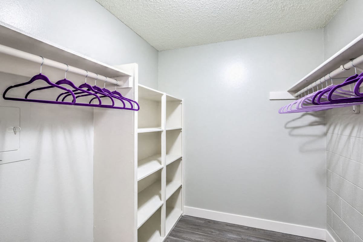 Walk-in closet with built-in storage at Wyandotte in Las Vegas, Nevada