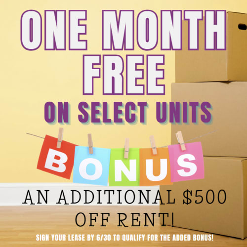 The Halston JUNE Special - One Month free on SELECT UNITS. Look & Lease Sale - $500 if you move in by 6/30
