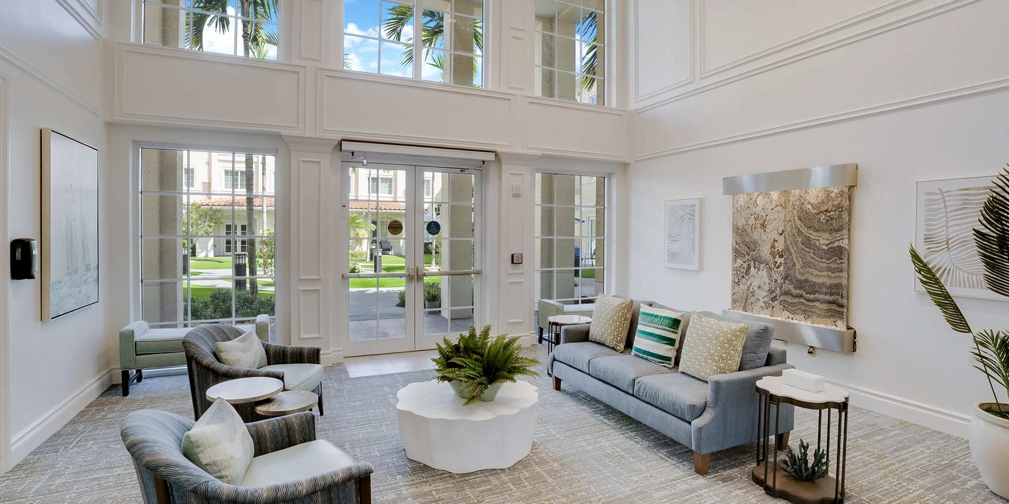 The Meridian at Boca Raton lobby area with couches and entry way