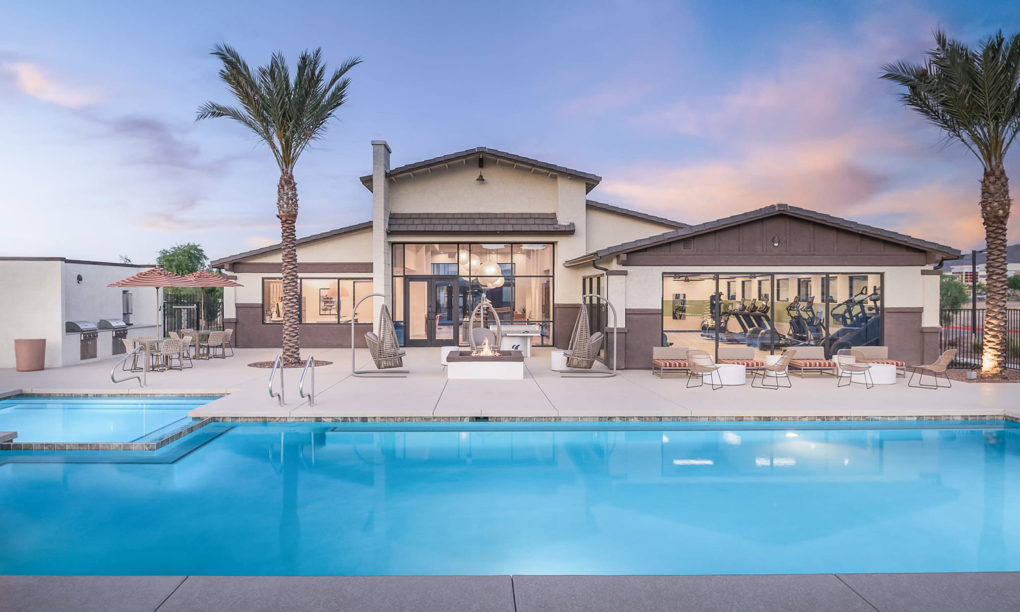 Swimming pool at dusk at Sanctuary on 51st in Laveen, Arizona