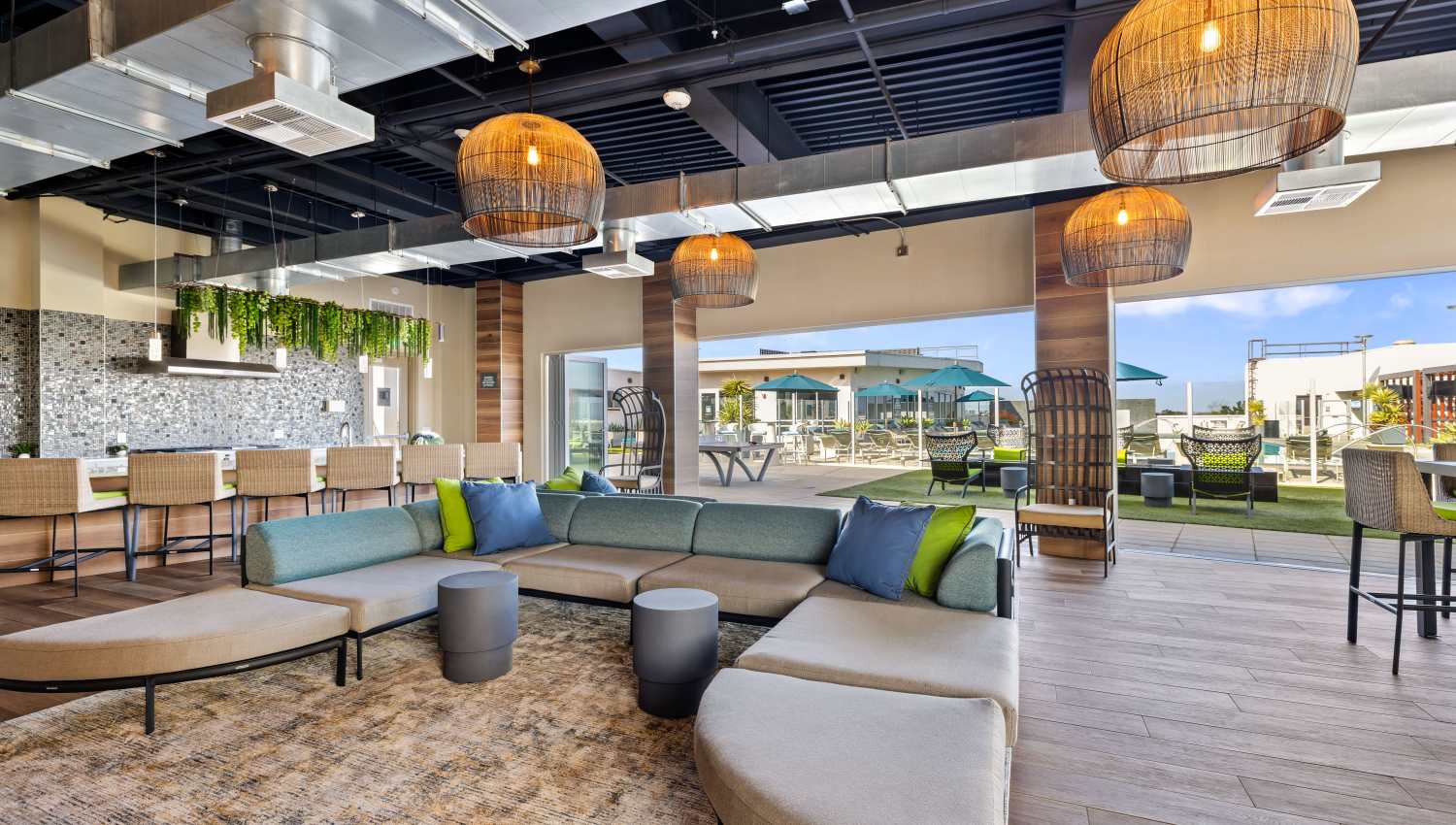 Resident community room at Fusion Apartments in Irvine, California