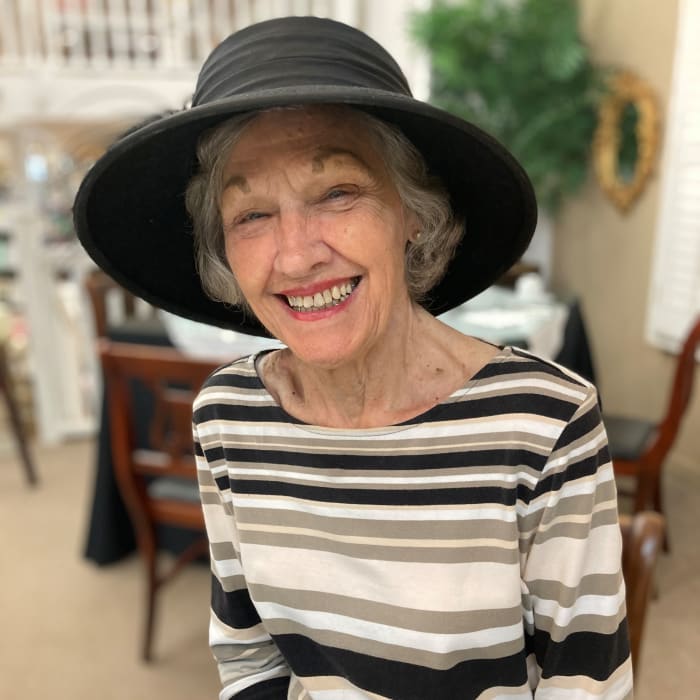 Resident dressed nicely with a big hat at The Clinton Presbyterian Community in Clinton, South Carolina