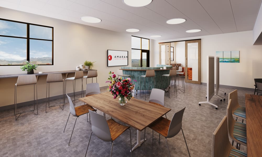 Rendering of the employee lounge at Amaran Senior Living in Albuquerque, New Mexico.