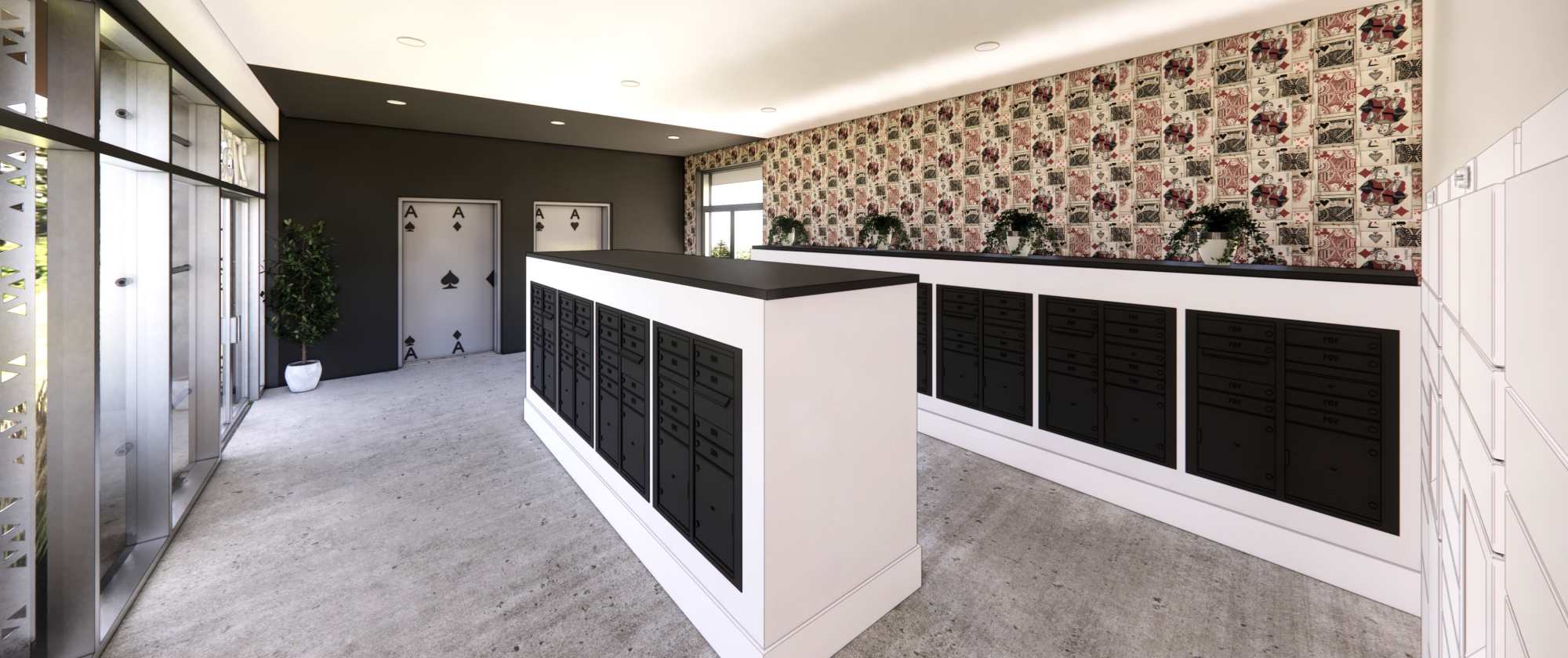 Mailroom at Factory 52 Apartments in Norwood, Ohio
